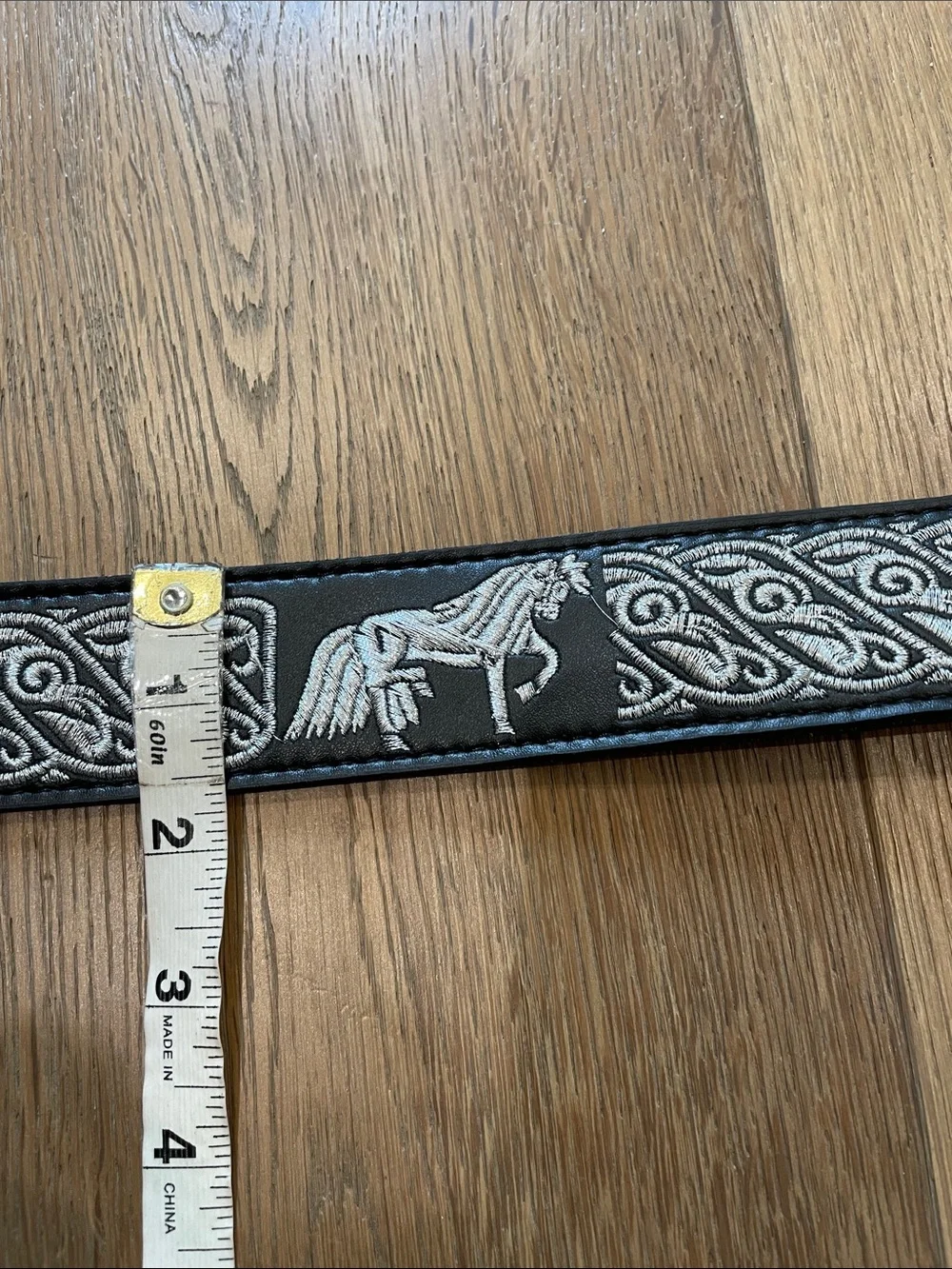 Black & Silver Wester Belt Embroidered Size 38 Unisex